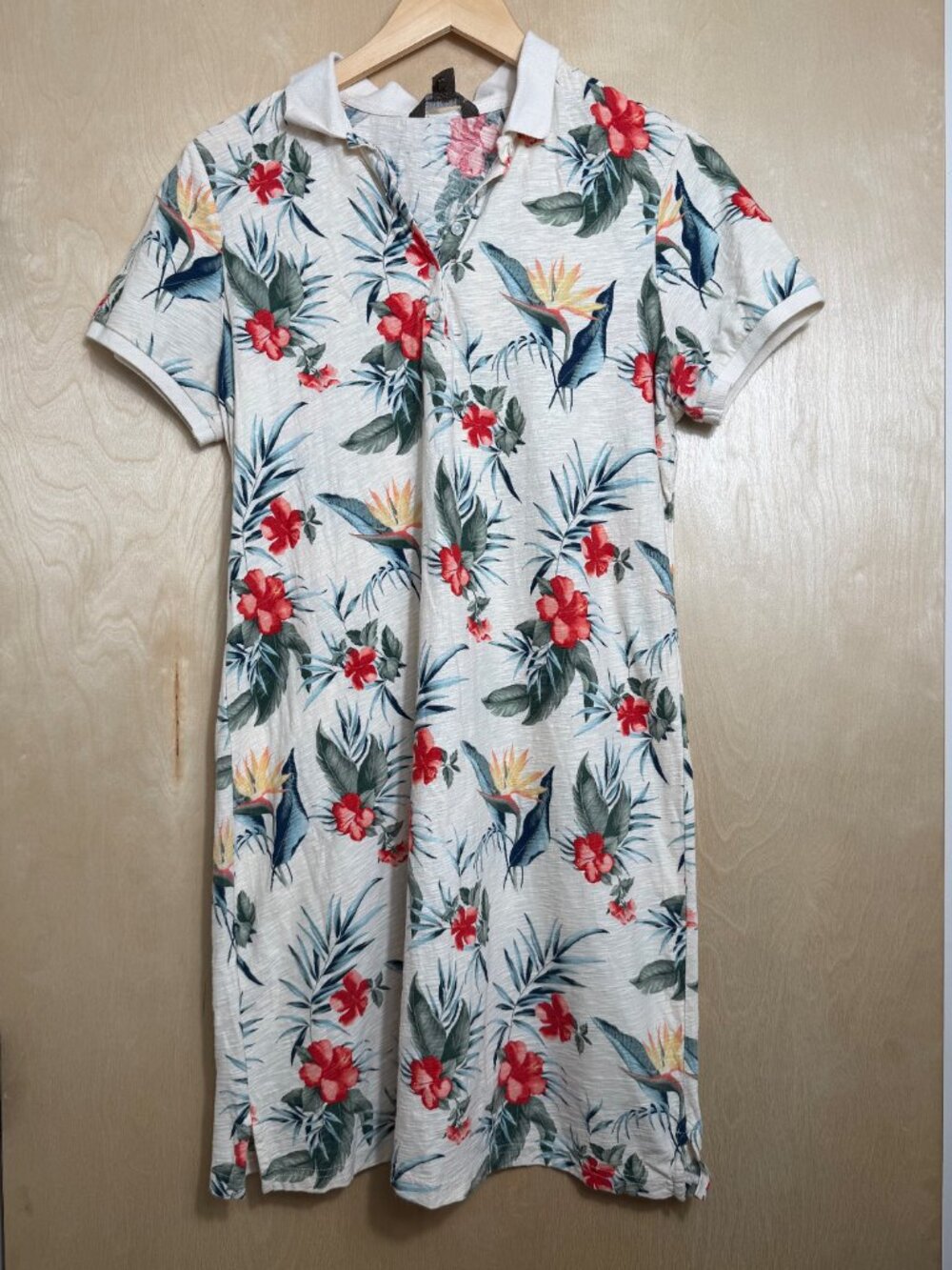 Tommy Bahama Sz M Happy Hibiscus Polo Dress  Tropical Floral Hawaiian Cotton
